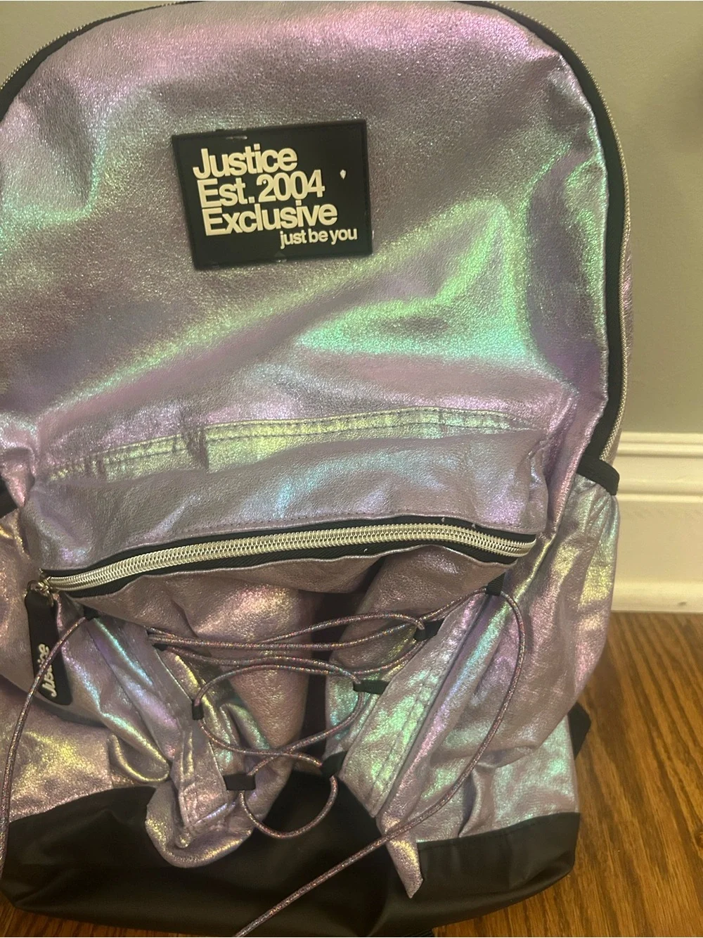 Justice Iridescent Holographic Backpack - Lavender to Silver Shift